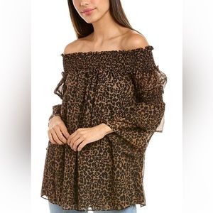 Max Studio off shoulder tiered sleeve leopard print top size L
